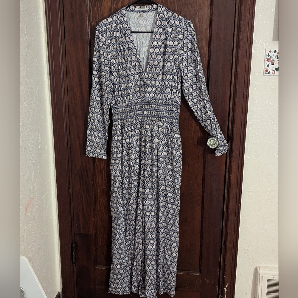 SCOTCH & SODA Blue & Cream Long Sleeve Jumpsuit All In One Size Medium
